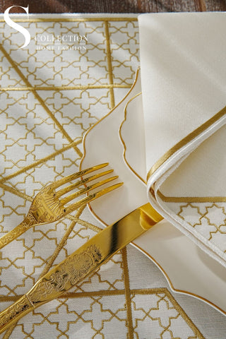 Rimal Gold Design Placemat Set - Waterproof Fabric - 6 Persons - 18 Pcs. Full Set