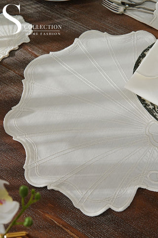 Marine Off White Design Placemat Set - Waterproof Fabric - 6 Persons - 24 Pcs. Full Set