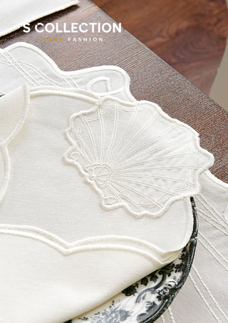 Marine Off White Design Placemat Set - Waterproof Fabric - 6 Persons - 24 Pcs. Full Set