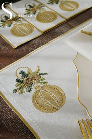 Christmas Jingle Bells Design Placemat Set - Waterproof Fabric - 2 Persons - 6 Pcs. Set