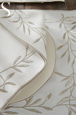 Silver Flower Design Placemat Set - Waterproof Fabric - 6 Persons - 24 Pcs. Full Set