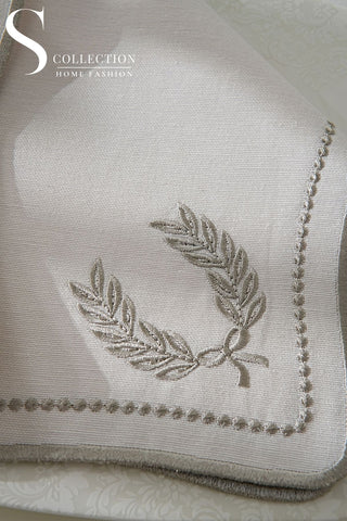 Laurel Wreath Silver Design Placemat Set - Waterproof Fabric - 6 Persons - 24 Pcs. Full Set