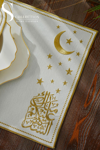 طقم مفارش سفرة - تصميم جلامورس رمضان - تطريز ذهبى - قماش مقاوم للماء - ٦ اشخاص - ٢٤ قطعة - طقم كامل  