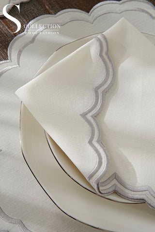 طقم مفارش سفرة - تصميم جوري - تطريز فضى - قماش مقاوم للماء - ٦ اشخاص - ٢٤ قطعة - طقم كامل  