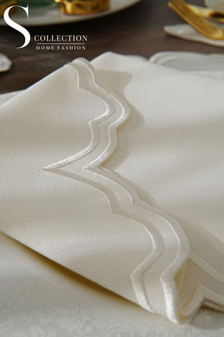 Cloud Design Off White Placemat Set - Waterproof Fabric - 6 Persons - 24 Pcs. Full Set