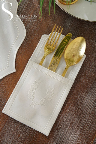Laurel Wreath Off White Design Placemat Set - 6 Persons - 24 Pcs. Full Set