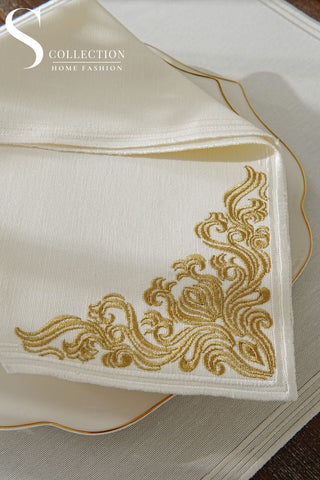 Evelyn Gold Design Placemat Set - Waterproof Fabric - 6 Persons - 24 Pcs. Full Set