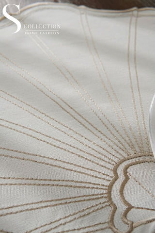 طقم مفارش سفرة - تصميم مارين - تطريز بنى فاتح (كابتشينو) - قماش مقاوم للماء - ٦ اشخاص - ٢٤ قطعة - طقم كامل  