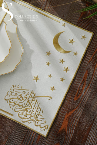 Ramadan Design Gold Stellar Serenity Placemat Set -Waterproof Fabric - 6 Persons - 24 Pcs. Full Set