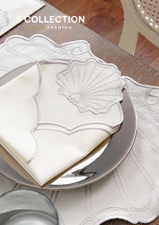 طقم مفارش سفرة - تصميم مارين - تطريز فضى - قماش مقاوم للماء - ٦ اشخاص - ٢٤ قطعة - طقم كامل  