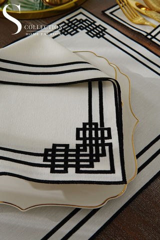 Pyramid Design Black Placemat Set - Waterproof Fabric - 6 Persons - 24 Pcs. Full Set