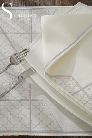 Rimal Silver Design Placemat Set - Waterproof Fabric - 6 Persons - 18 Pcs. Full Set