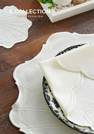 Marine Off White Design Placemat Set - Waterproof Fabric - 6 Persons - 24 Pcs. Full Set