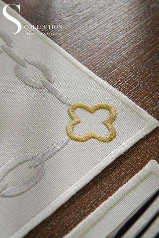 Cadena Silver Border - Gold Design Placemat Set - 6 Persons - Waterproof Fabric - 24 Pcs. Full Set