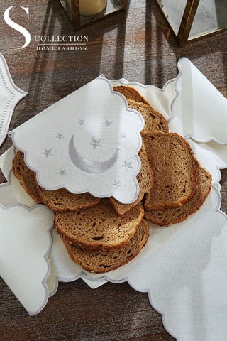 Ramadan Silver Glamorous Design Full Placemat Set - With Bread Basket Napkin and Runner - 6 Persons - 26 Pcs.