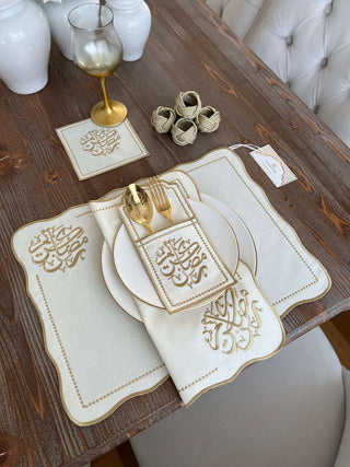 Ramadan Design Golden Soft Placemat Set - Waterproof Fabric - 6 Persons - 30 Pcs. Full Set