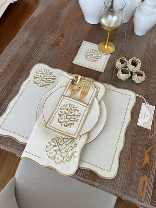 Ramadan Design Golden Soft Placemat Set - Waterproof Fabric - 6 Persons - 30 Pcs. Full Set