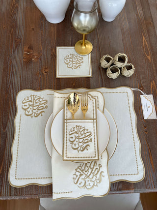 Ramadan Design Golden Soft Placemat Set - Waterproof Fabric - 6 Persons - 30 Pcs. Full Set