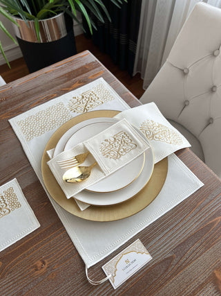 Ramadan Design Gold Chic Placemat Set - Waterproof Fabric - 6 Persons - 24 Pcs. Set