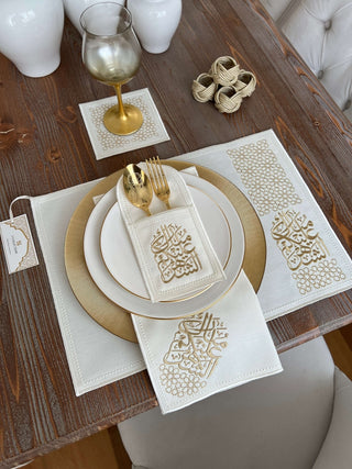 Ramadan Design Gold Chic Placemat Set -Waterproof Fabric - 6 Persons - 30 Pcs. Full Set