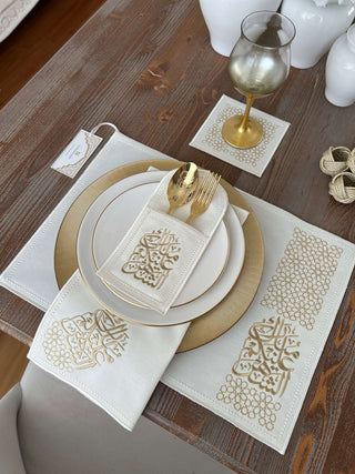 Ramadan Design Gold Chic Placemat Set -Waterproof Fabric - 6 Persons - 30 Pcs. Full Set