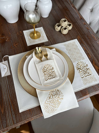 Ramadan Design Gold Chic Placemat Set -Waterproof Fabric - 6 Persons - 30 Pcs. Full Set