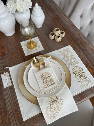 Ramadan Design Gold Chic Placemat Set -Waterproof Fabric - 6 Persons - 30 Pcs. Full Set