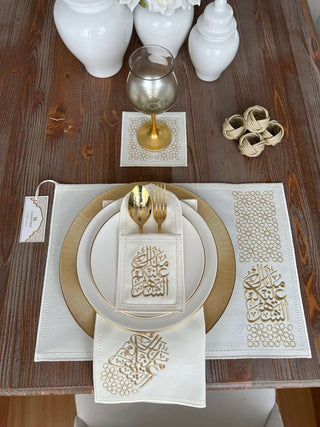 Ramadan Design Gold Chic Placemat Set -Waterproof Fabric - 6 Persons - 30 Pcs. Full Set