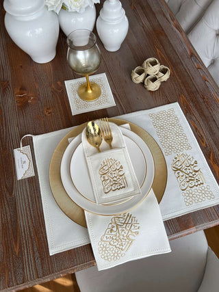 Ramadan Design Gold Chic Placemat Set -Waterproof Fabric - 6 Persons - 30 Pcs. Full Set