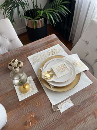 Ramadan Design Gold Chic Placemat Set -Waterproof Fabric - 6 Persons - 30 Pcs. Full Set