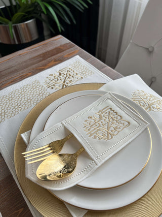 Ramadan Design Gold Chic Placemat Set -Waterproof Fabric - 6 Persons - 30 Pcs. Full Set