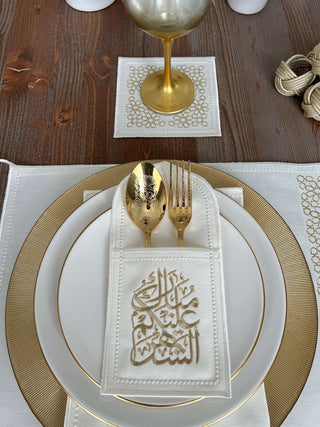 Ramadan Design Gold Chic Placemat Set -Waterproof Fabric - 6 Persons - 30 Pcs. Full Set