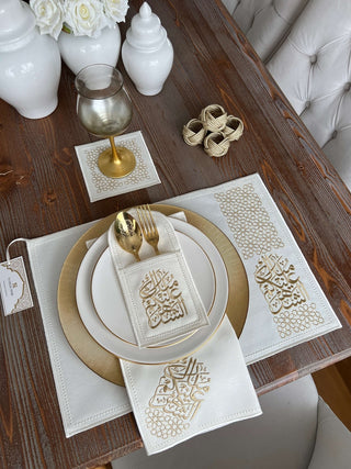 Ramadan Design Gold Chic Placemat Set -Waterproof Fabric - 6 Persons - 30 Pcs. Full Set