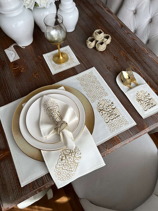 Ramadan Design Gold Chic Placemat Set -Waterproof Fabric - 6 Persons - 30 Pcs. Full Set