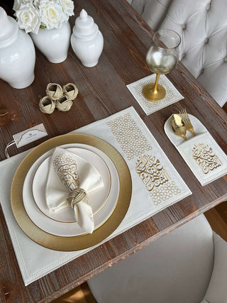 Ramadan Design Gold Chic Placemat Set -Waterproof Fabric - 6 Persons - 30 Pcs. Full Set