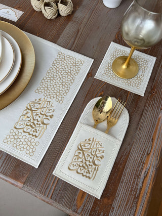 Ramadan Design Gold Chic Placemat Set -Waterproof Fabric - 6 Persons - 30 Pcs. Full Set