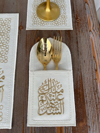 Ramadan Design Gold Chic Placemat Set -Waterproof Fabric - 6 Persons - 30 Pcs. Full Set