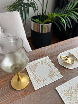 Ramadan Design Gold Chic Placemat Set -Waterproof Fabric - 6 Persons - 30 Pcs. Full Set