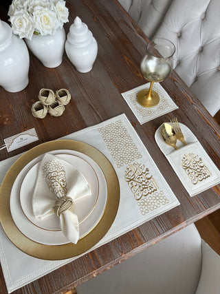 Ramadan Design Gold Chic Placemat Set -Waterproof Fabric - 6 Persons - 30 Pcs. Full Set