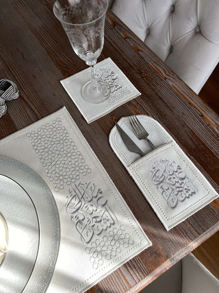 Ramadan Design Silver Chic Placemat Set -Waterproof Fabric - 6 Persons - 30 Pcs. Full Set