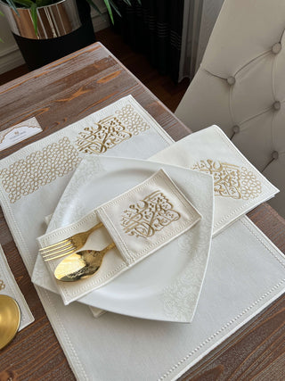 Ramadan Design Gold Chic Placemat Set - Waterproof Fabric - 6 Persons - 24 Pcs. Set