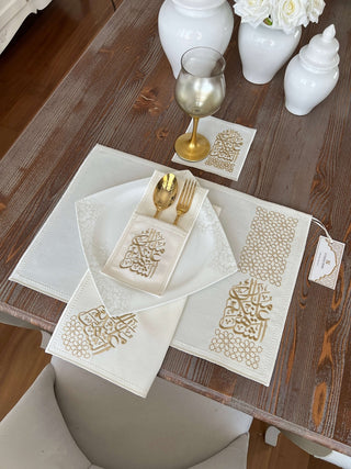 Ramadan Design Gold Chic Placemat Set - Waterproof Fabric - 6 Persons - 24 Pcs. Set