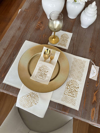 Ramadan Design Gold Chic Placemat Set - Waterproof Fabric - 6 Persons - 24 Pcs. Set