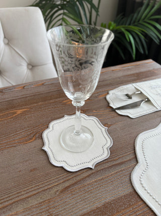 Laurel Wreath Silver Design Placemat Set - Waterproof Fabric - 6 Persons - 24 Pcs. Full Set