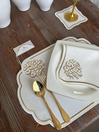 Ramadan Design Gold Wavy Placemat Set -Waterproof Fabric - 6 Persons - 30 Pcs. Full Set