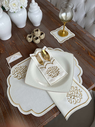 Ramadan Design Gold Wavy Placemat Set -Waterproof Fabric - 6 Persons - 30 Pcs. Full Set