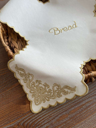 Evelyn Design Bread Basket Napkin - Waterproof Fabric - Shine Gold Embroidered