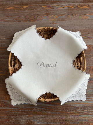 Evelyn Design Bread Basket Napkin - Waterproof Fabric - Silver Embroidered