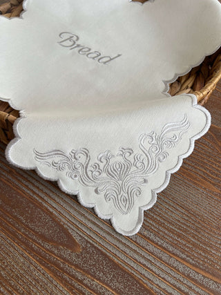 Evelyn Design Bread Basket Napkin - Waterproof Fabric - Silver Embroidered