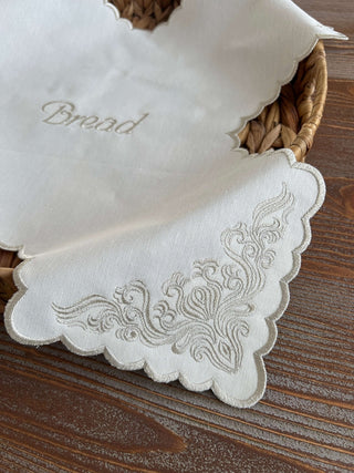 Evelyn Design Bread Basket Napkin - Waterproof Fabric - Shine Silver Embroidered